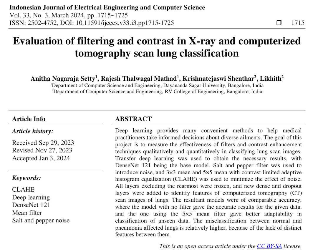 Evaluation of filters in CT and Xray images of Lungs classification